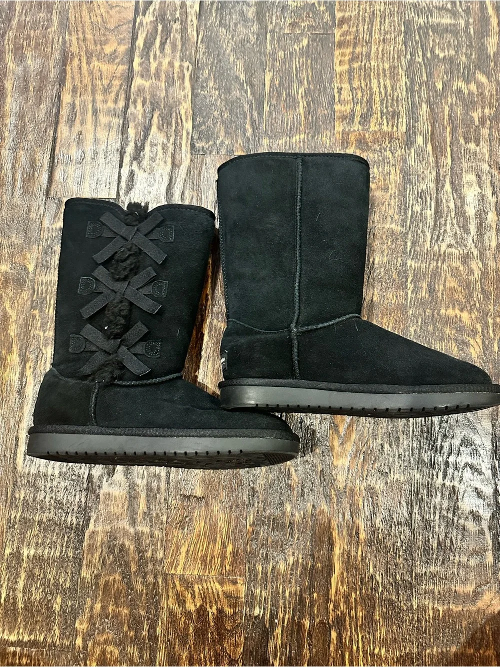 Koolaburra Black Suede Mid-Calf Boots with Side Bows